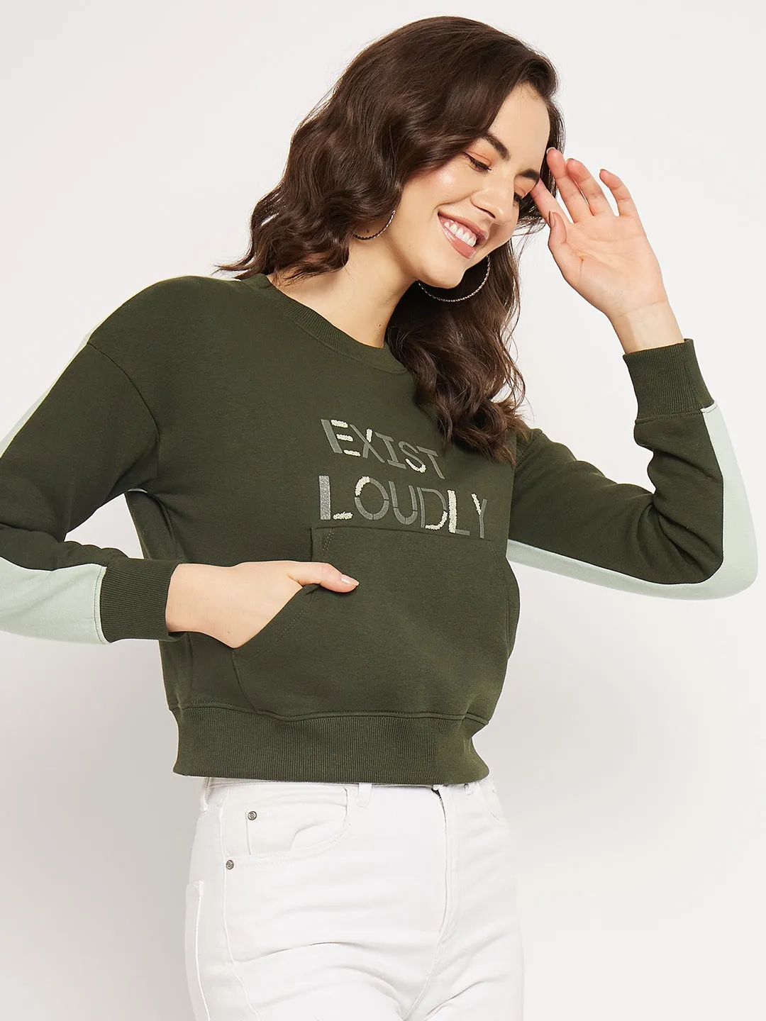 Camla Barcelona Typography Olive Green Sweatshirt