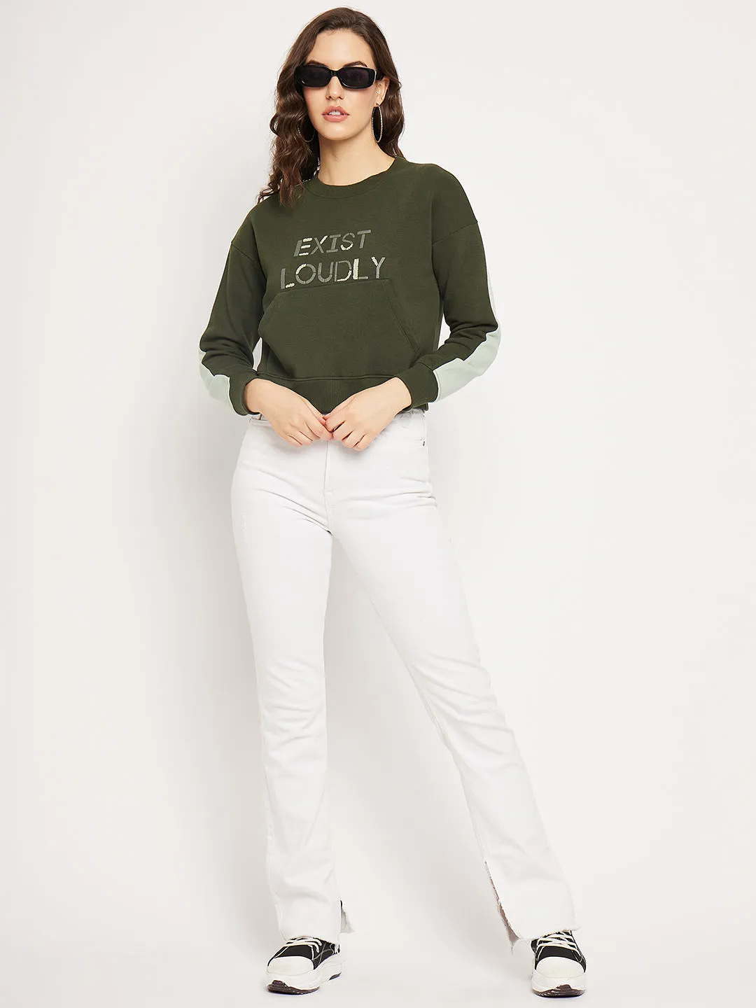 Camla Barcelona Typography Olive Green Sweatshirt