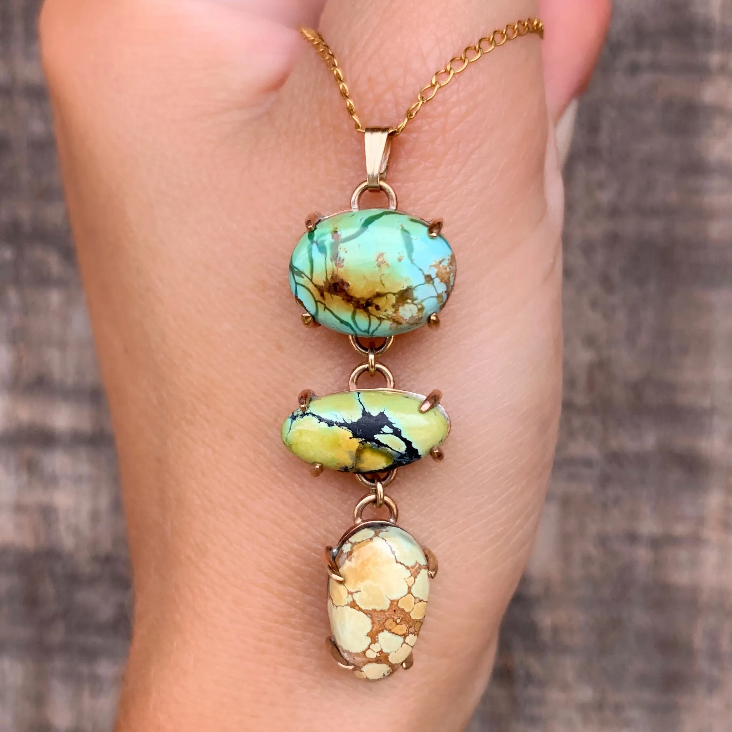 Cascading turquoise necklace in 14K gold-fill