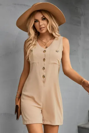 Casual V-Neck Sleeveless Buttoned Romper