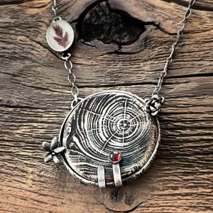 Ceramic wood necklace with red fern terrarium