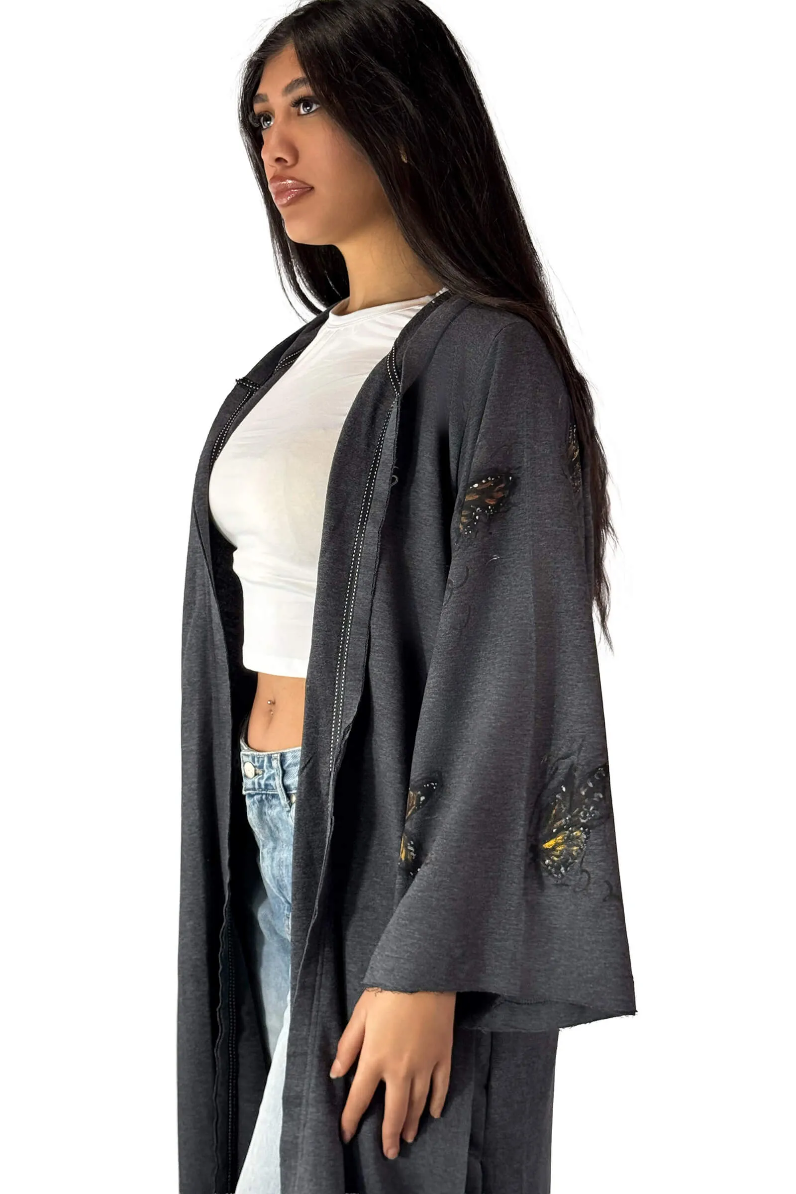 Charcoal Bella Butterfly Embroidered Cardigan