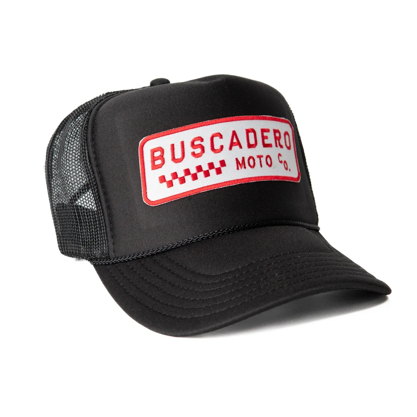 'Checker Moto’ Foam Trucker Hat - Black