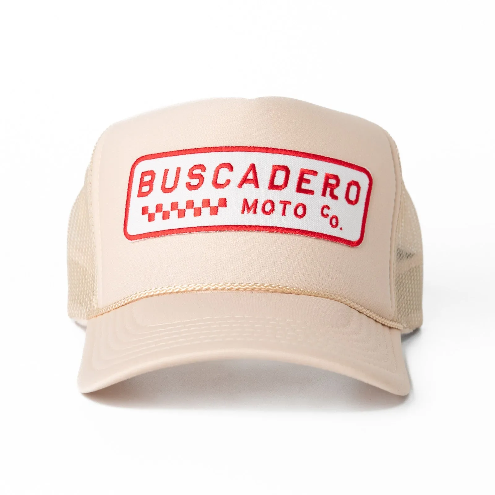 'Checker Moto’ Foam Trucker Hat - Off White