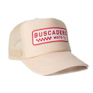 'Checker Moto’ Foam Trucker Hat - Off White