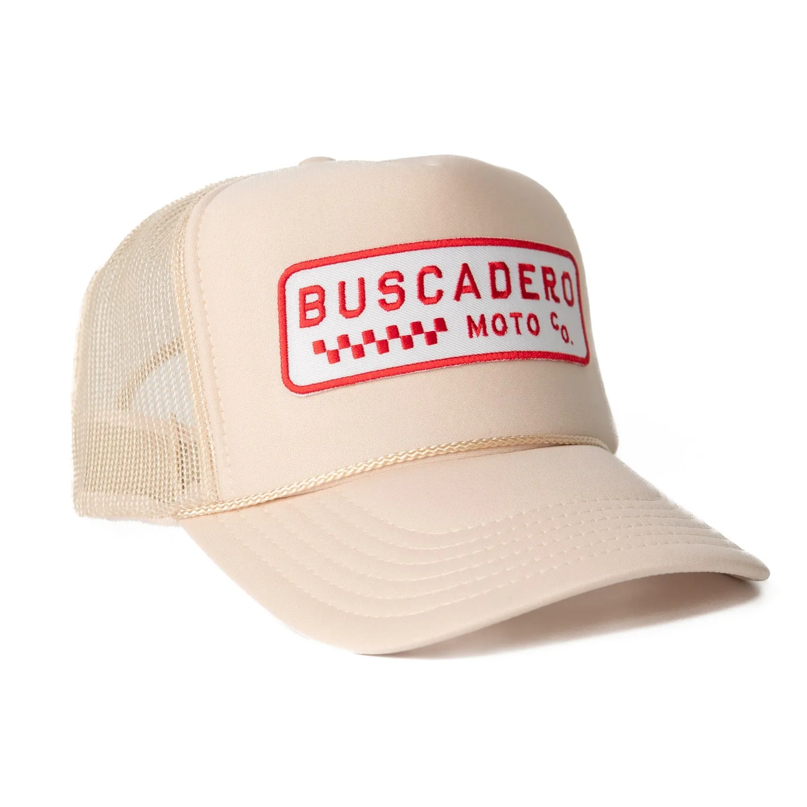 'Checker Moto’ Foam Trucker Hat - Off White
