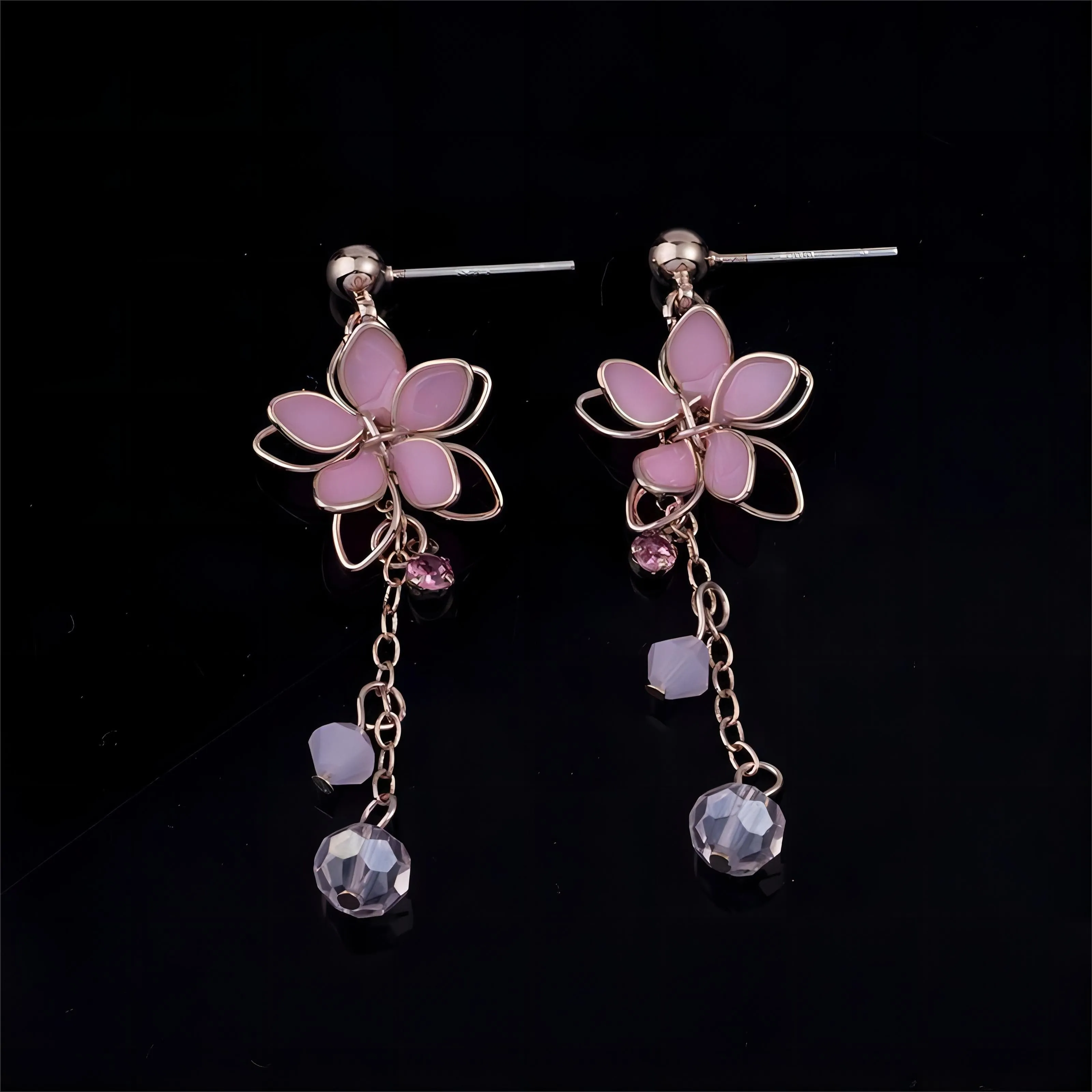 Chic Crystal Cherry Blossom Dangle Earrings
