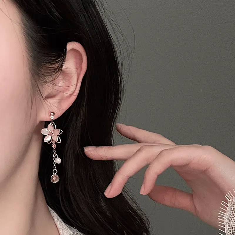 Chic Crystal Cherry Blossom Dangle Earrings