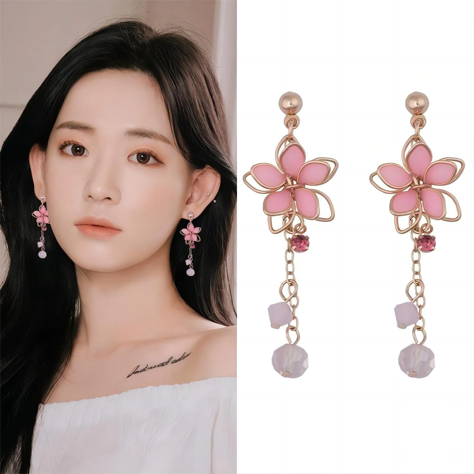 Chic Crystal Cherry Blossom Dangle Earrings