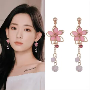 Chic Crystal Cherry Blossom Dangle Earrings
