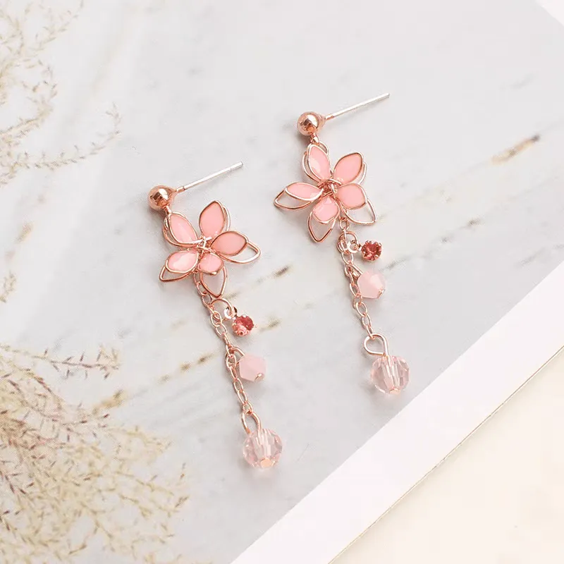 Chic Crystal Cherry Blossom Dangle Earrings