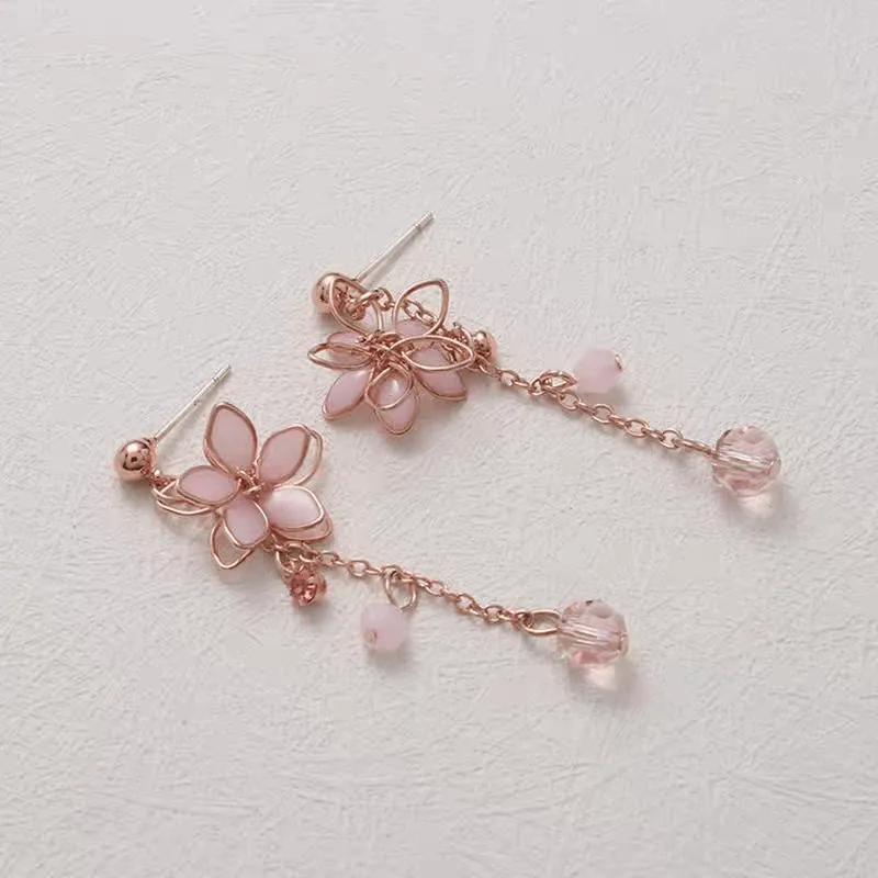 Chic Crystal Cherry Blossom Dangle Earrings