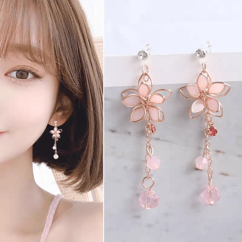 Chic Crystal Cherry Blossom Dangle Earrings