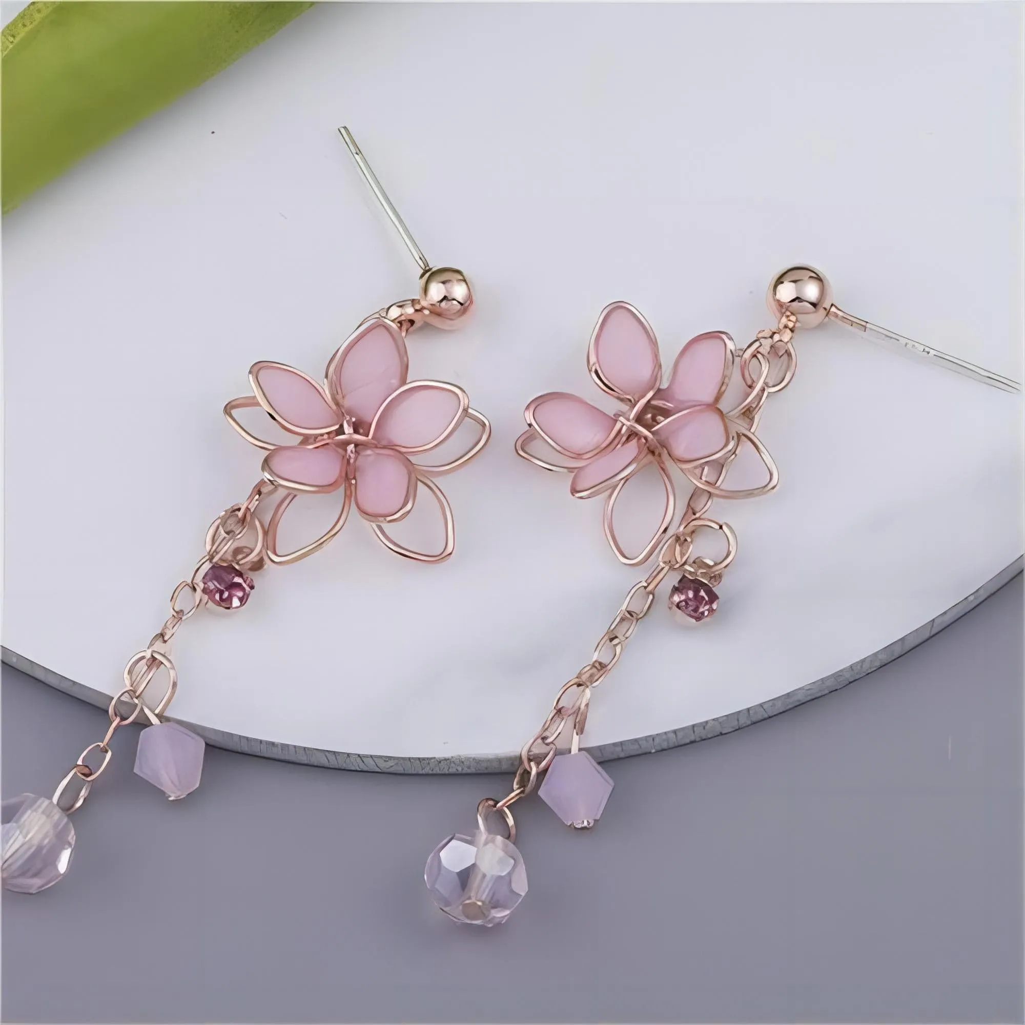 Chic Crystal Cherry Blossom Dangle Earrings