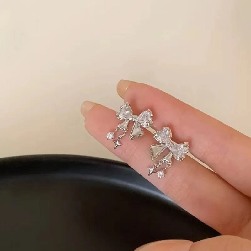 Chic CZ Inlaid Dangle Star Crystal Butterfly Bowknot Earrings