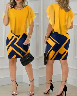 Chic Geometric Print Mini Dress:  Summer's Elegant Short Sleeve Casual Delight