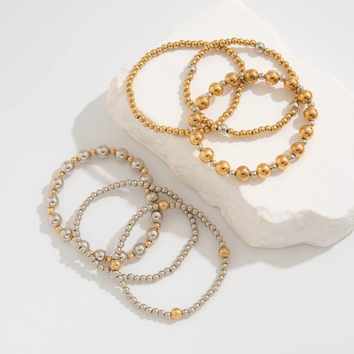 Classic 6 Pcs Two Tone Ball Chain Stackable Bracelet Set