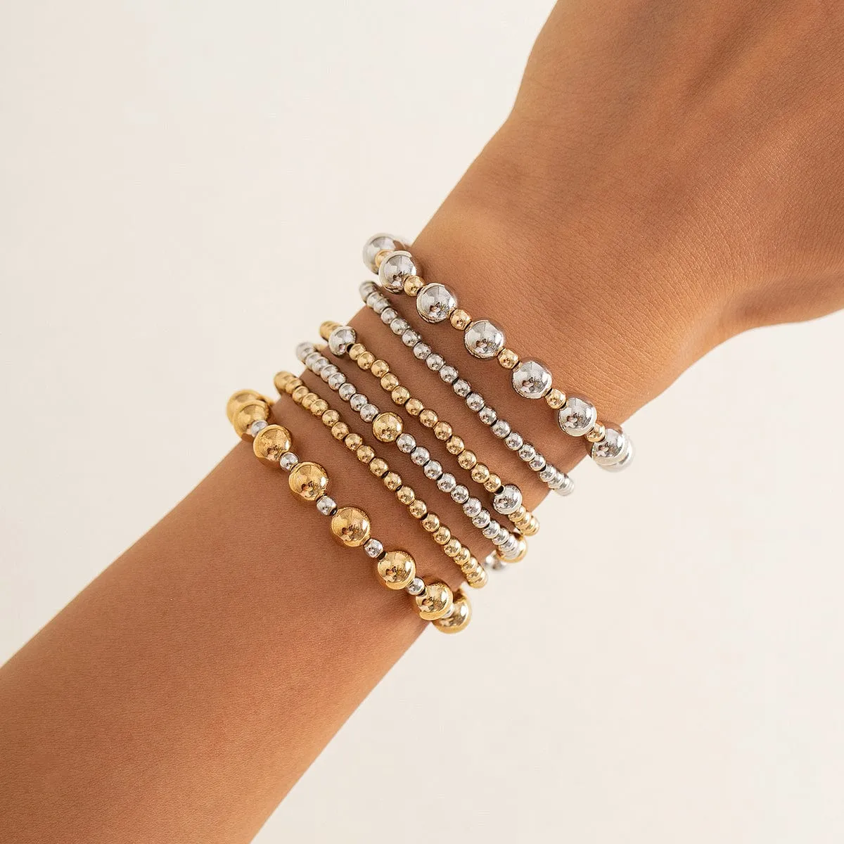 Classic 6 Pcs Two Tone Ball Chain Stackable Bracelet Set