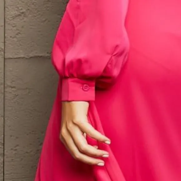 Collared Neck Long Sleeve Twisted Midi Dress
