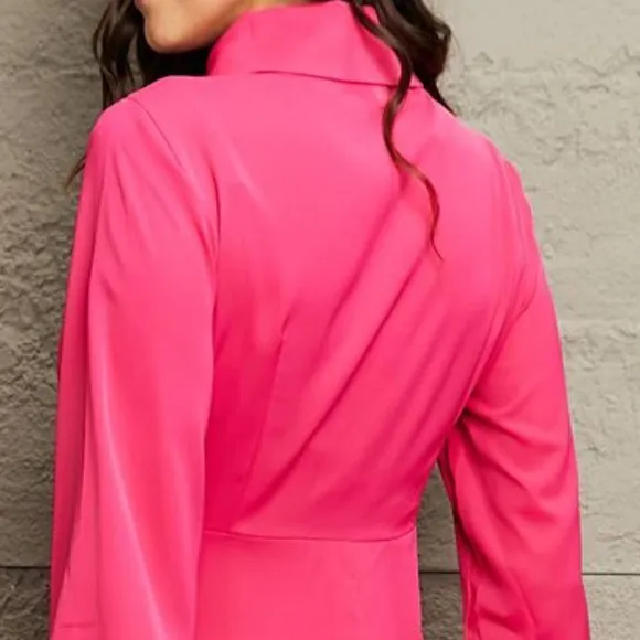 Collared Neck Long Sleeve Twisted Midi Dress