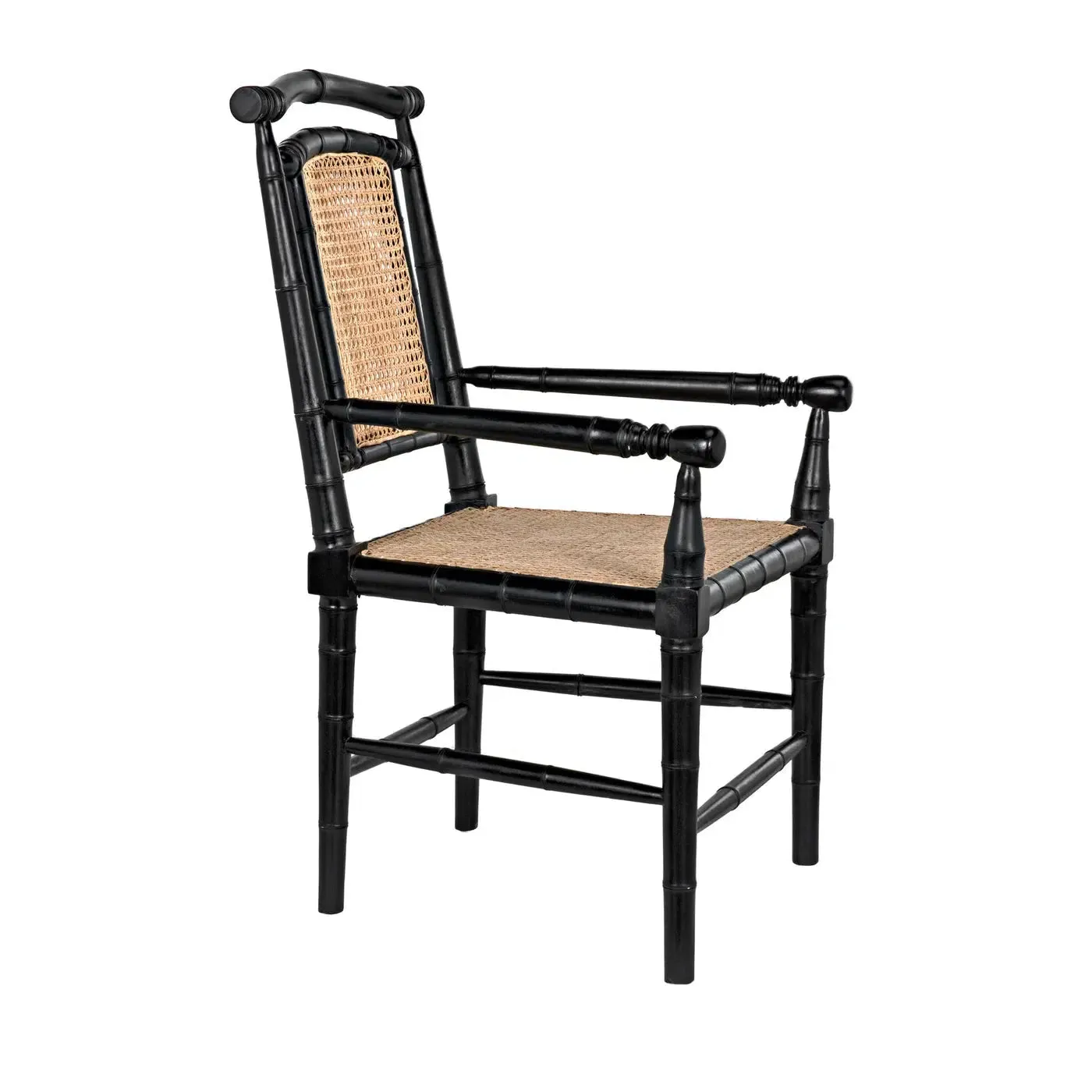 Colonial Bamboo Arm Chair, Hand Rubbed Black