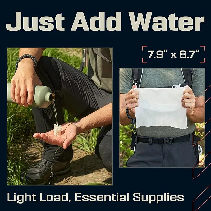 Compressed Towel Tablets - 100% Bamboo Camping Toilet Paper Tablets, Great for Hiking, Travel and Backpacking - Disposable Washcloths, Body Wipes, Paper Towel Coin Tissue - 100/250/500 Pack with Metal Waterproof Cases