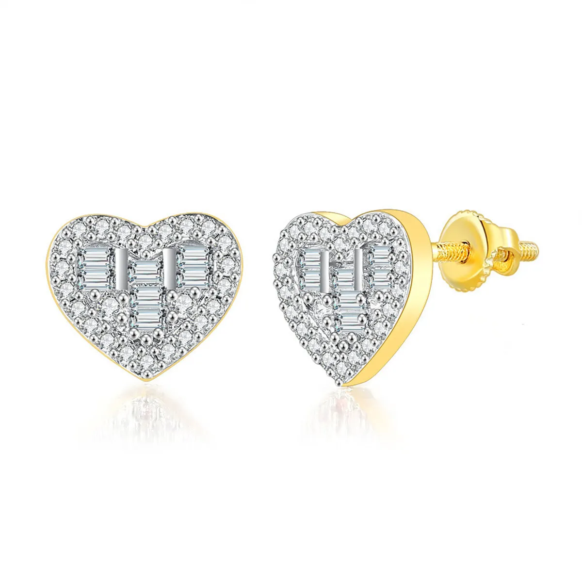 Crystal & Cubic Zirconia Two-Tone Heart Stud Earrings