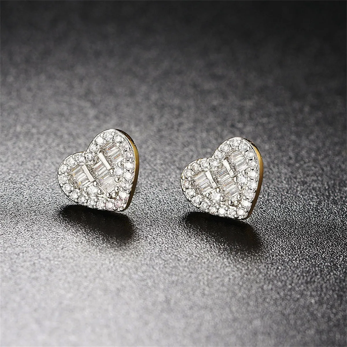Crystal & Cubic Zirconia Two-Tone Heart Stud Earrings