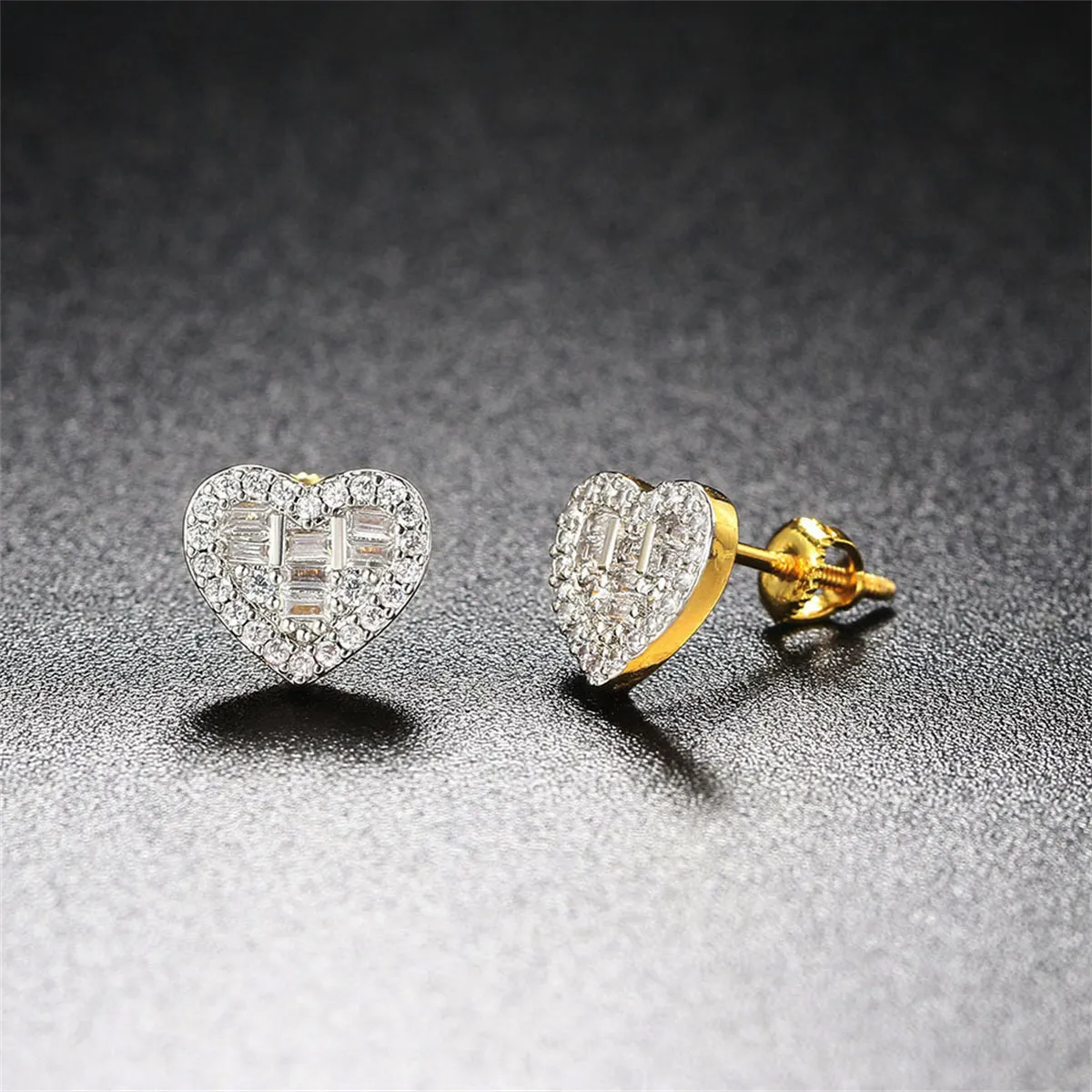 Crystal & Cubic Zirconia Two-Tone Heart Stud Earrings