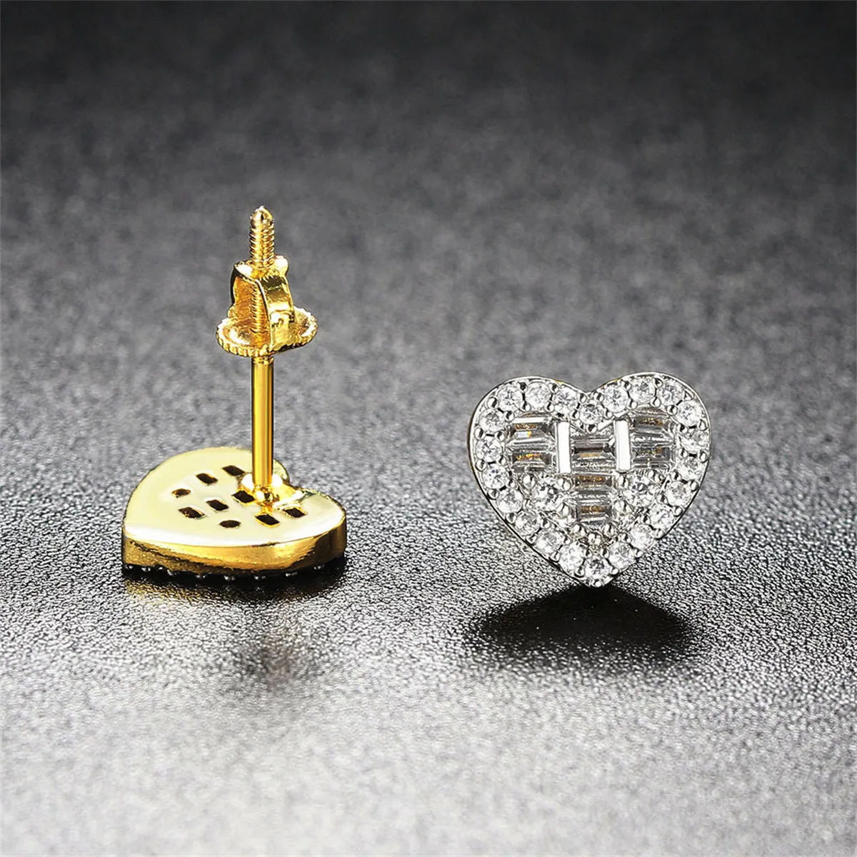 Crystal & Cubic Zirconia Two-Tone Heart Stud Earrings