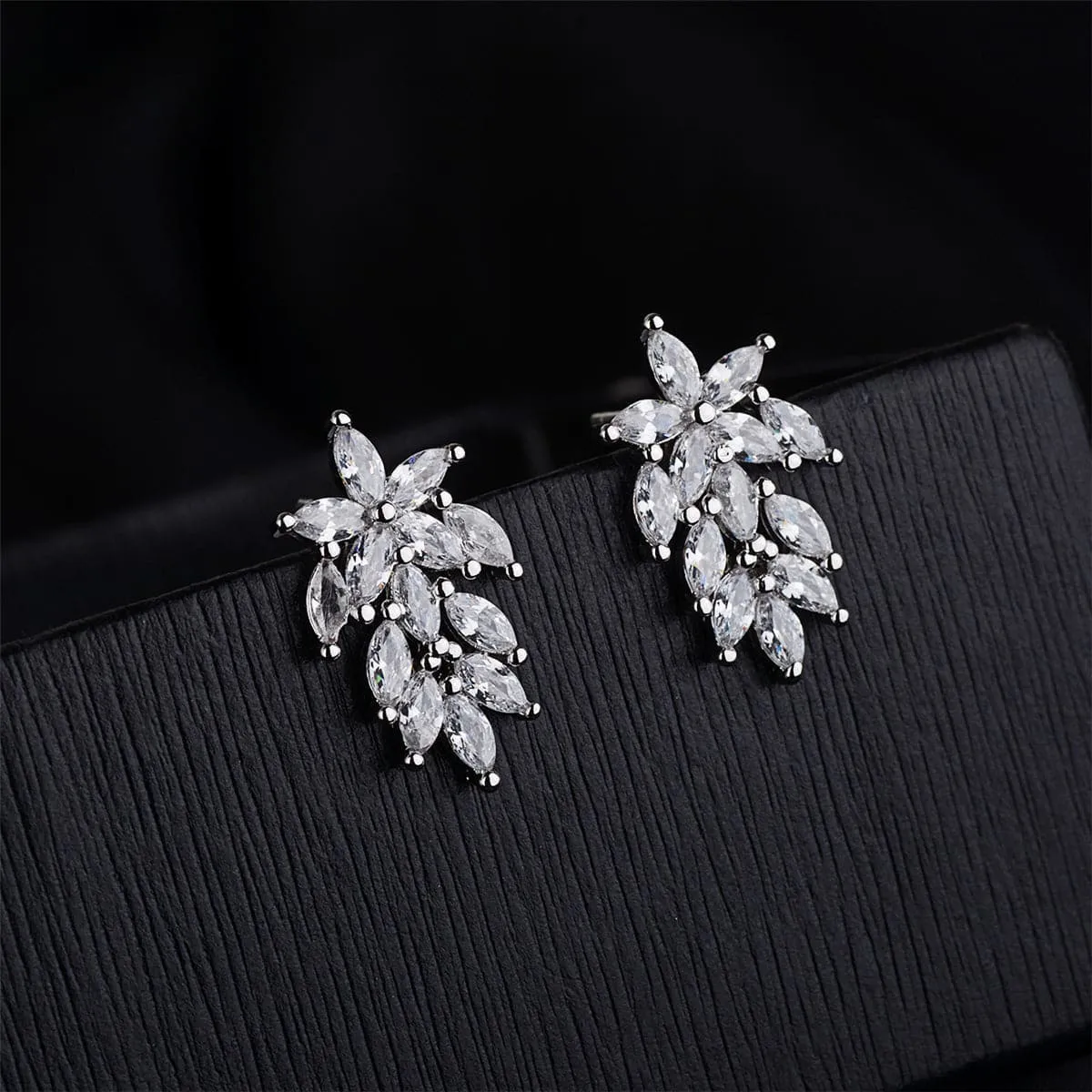 Crystal & Silver-Plated Leaf Cluster Stud Earrings