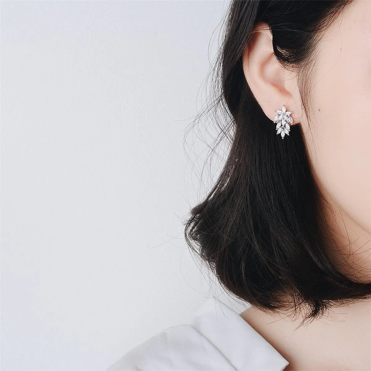 Crystal & Silver-Plated Leaf Cluster Stud Earrings