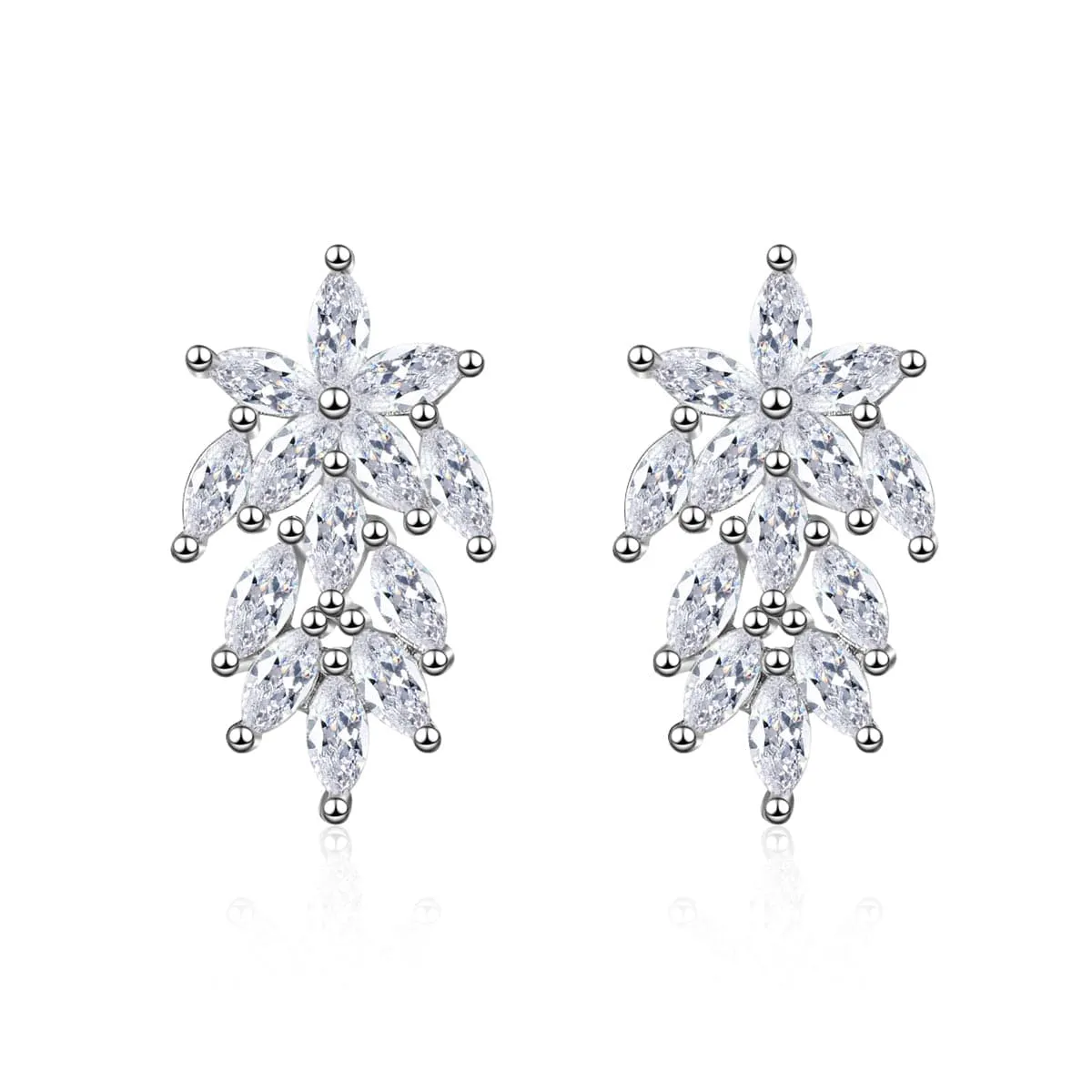 Crystal & Silver-Plated Leaf Cluster Stud Earrings