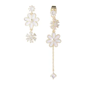 Cubic Zirconia & 18K Gold-Plated Floral Asymmetrical Drop Earrings