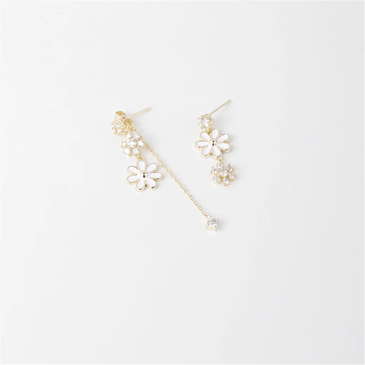 Cubic Zirconia & 18K Gold-Plated Floral Asymmetrical Drop Earrings
