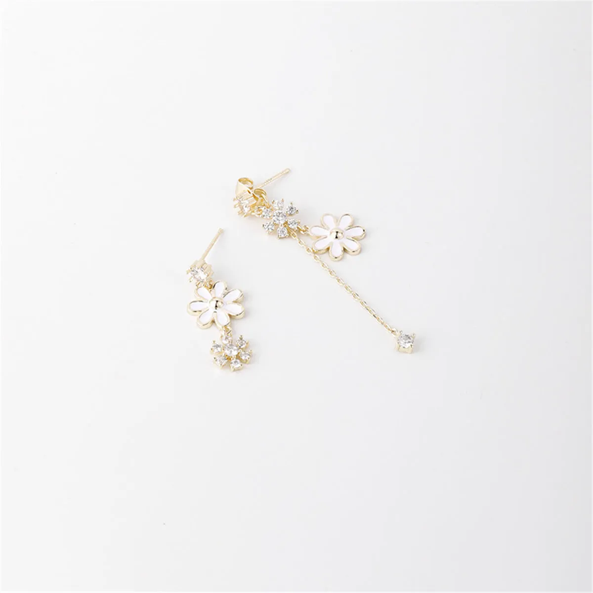 Cubic Zirconia & 18K Gold-Plated Floral Asymmetrical Drop Earrings