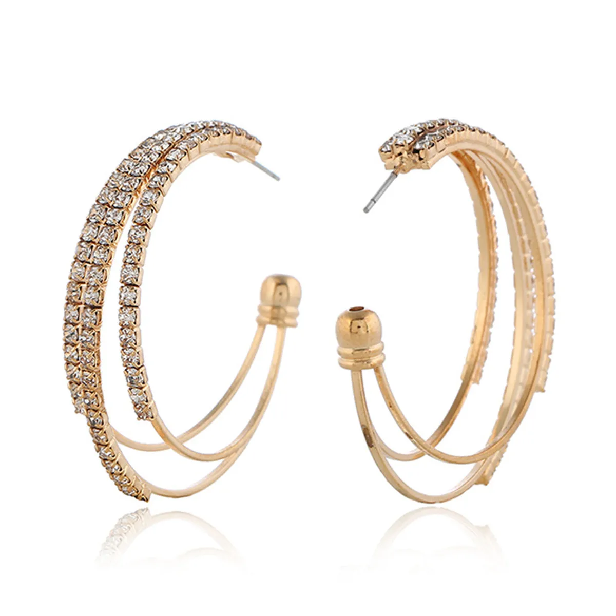 Cubic Zirconia & 18K Gold-Plated Layered Huggie Earrings