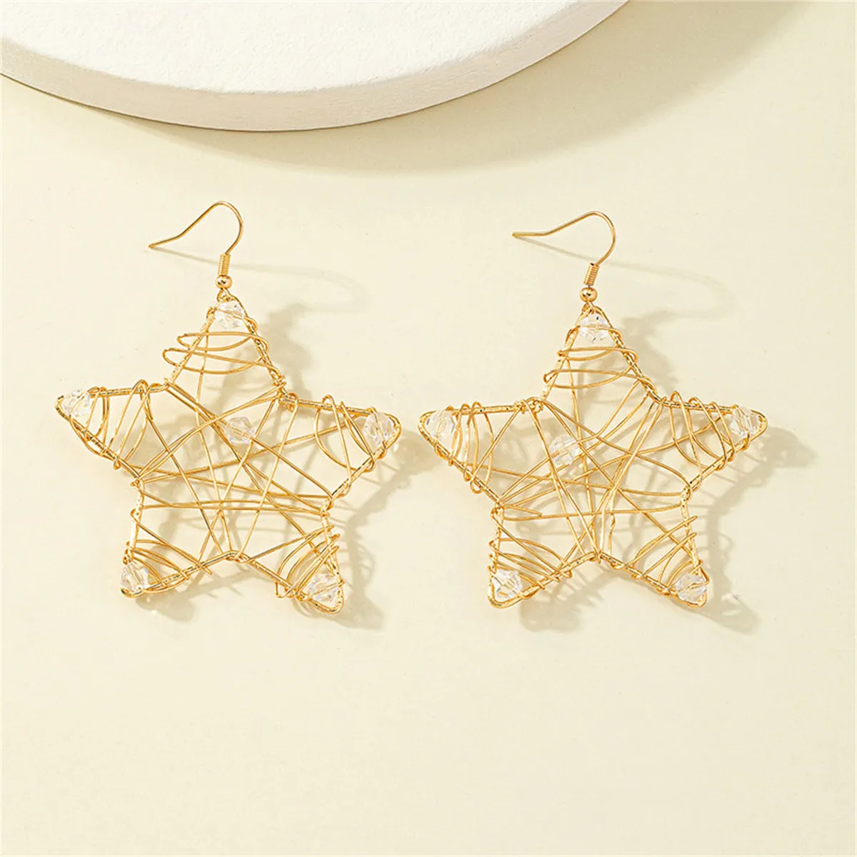 Cubic Zirconia & 18K Gold-Plated Openwork Star Drop Earrings