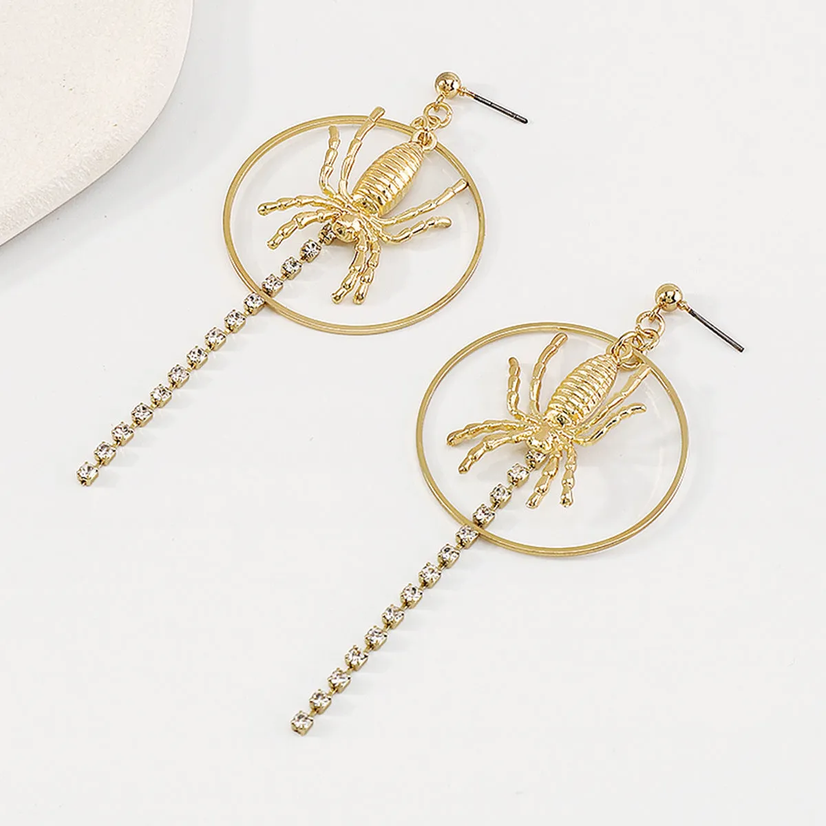 Cubic Zirconia & 18K Gold-Plated Spider Circle Drop Earring