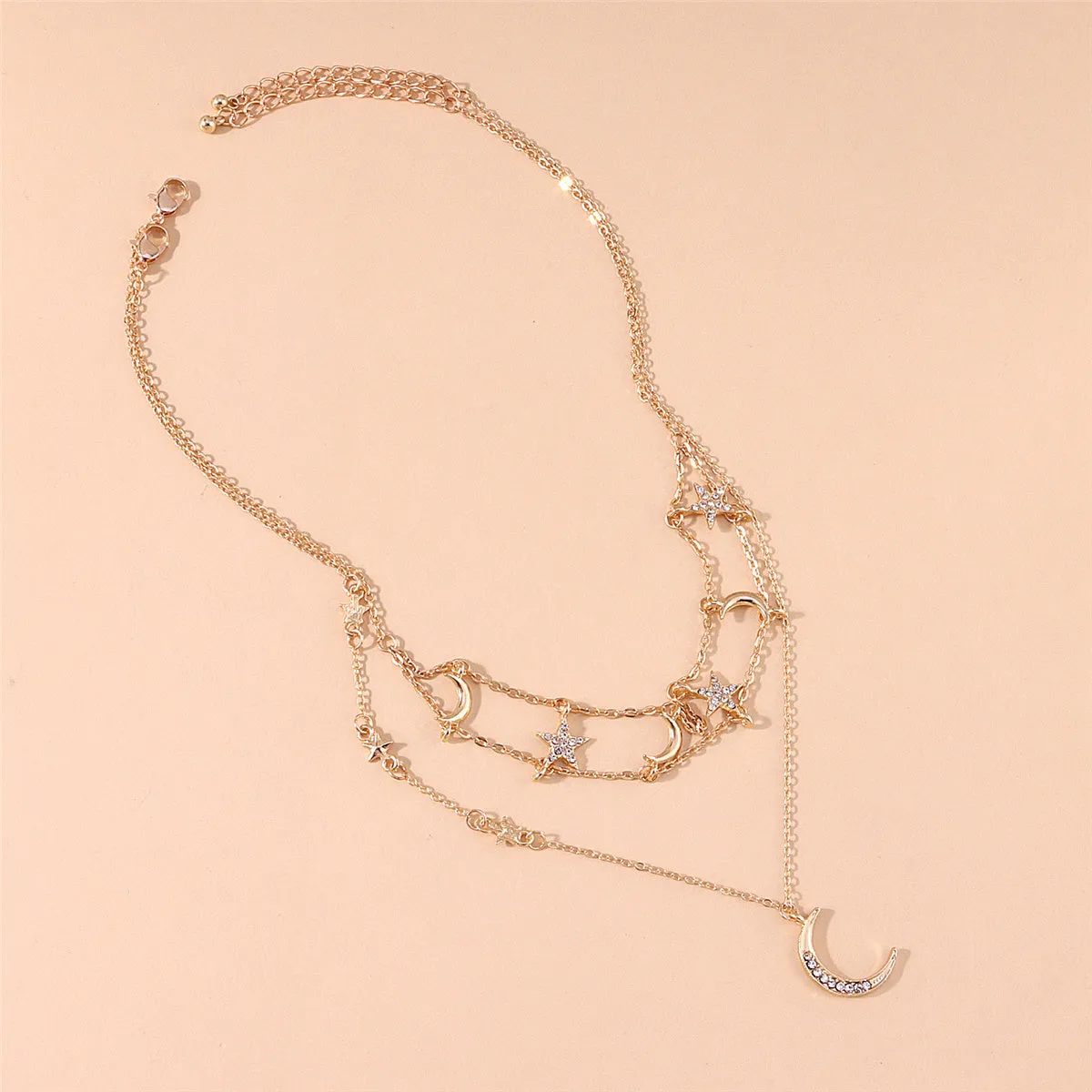 Cubic Zirconia & 18K Gold-Plated Star Moon Layered Pendant Necklace