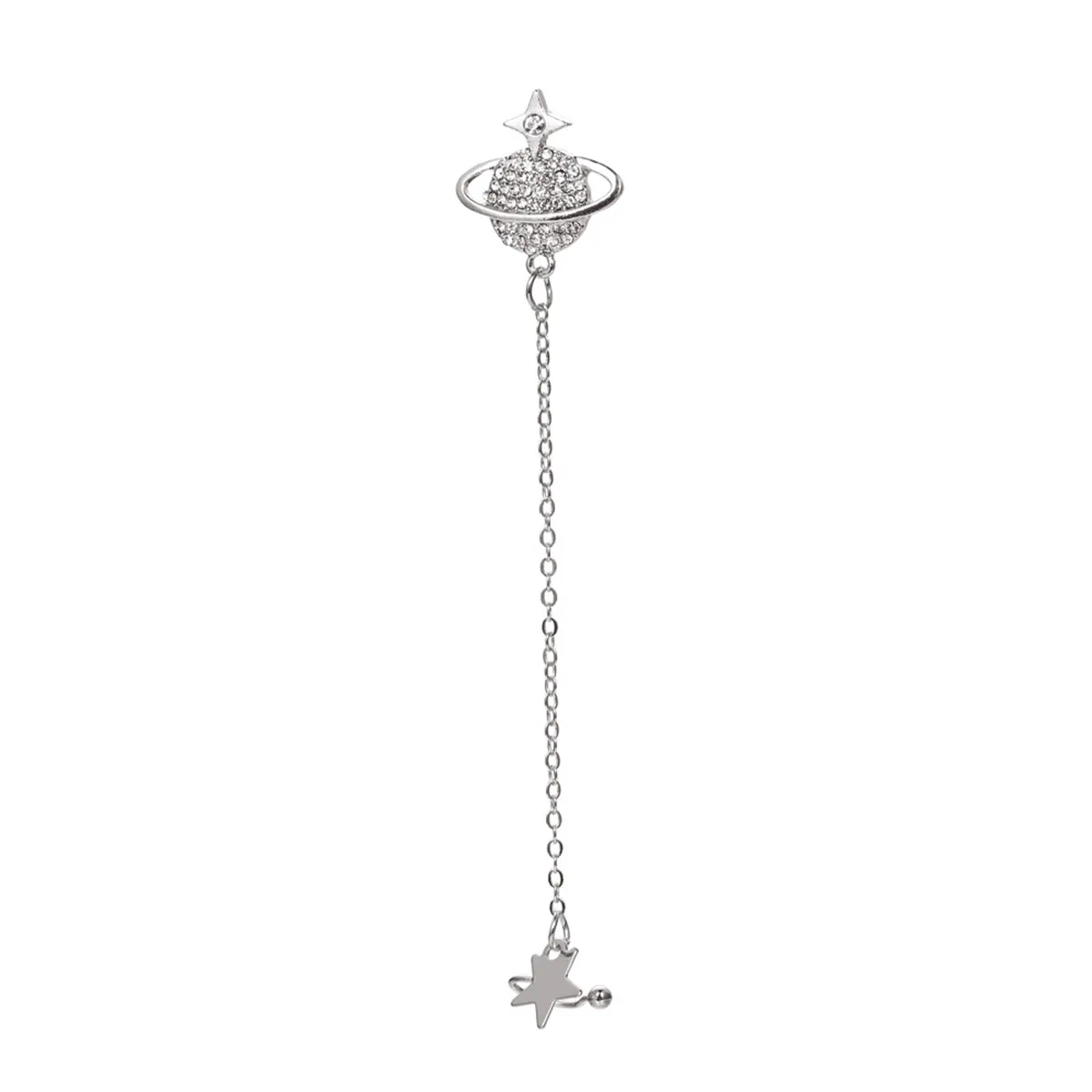 Cubic Zirconia & Silver-Plated Star Planet Ear Cuff