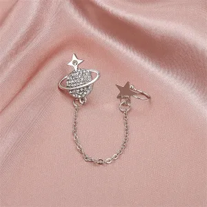 Cubic Zirconia & Silver-Plated Star Planet Ear Cuff