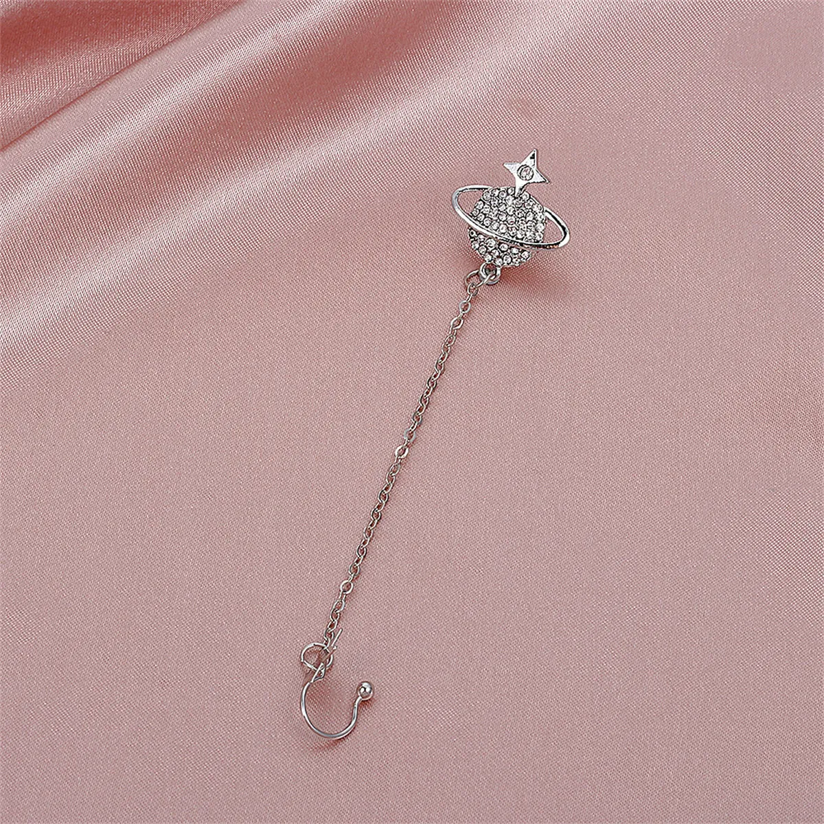 Cubic Zirconia & Silver-Plated Star Planet Ear Cuff