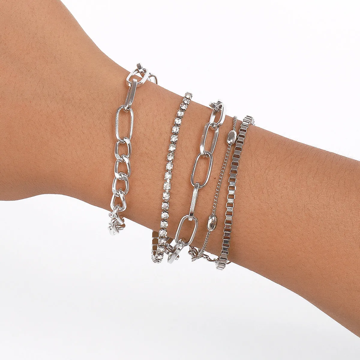 Cubic Zirconia & Silver-Plated Tennis Cable Chain Bracelet Set
