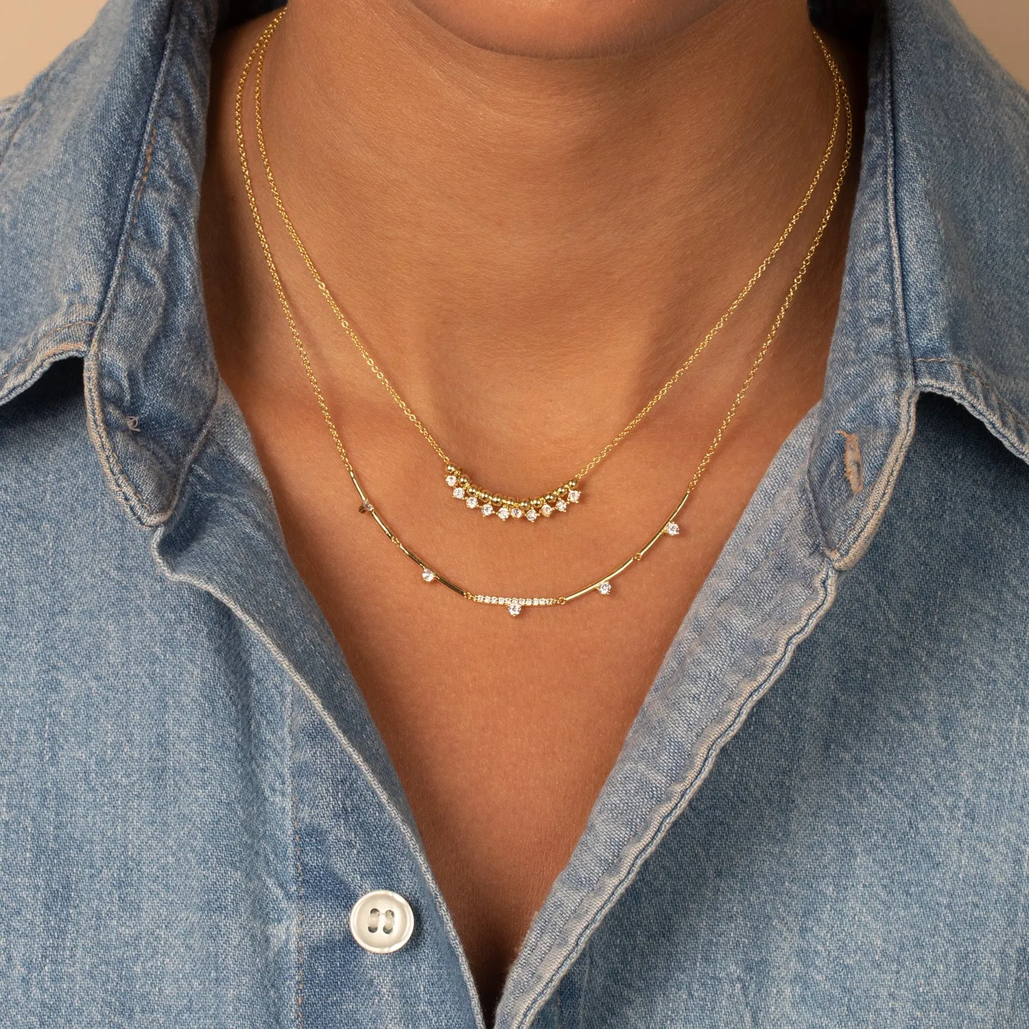 CZ Accented Bar Chain Necklace