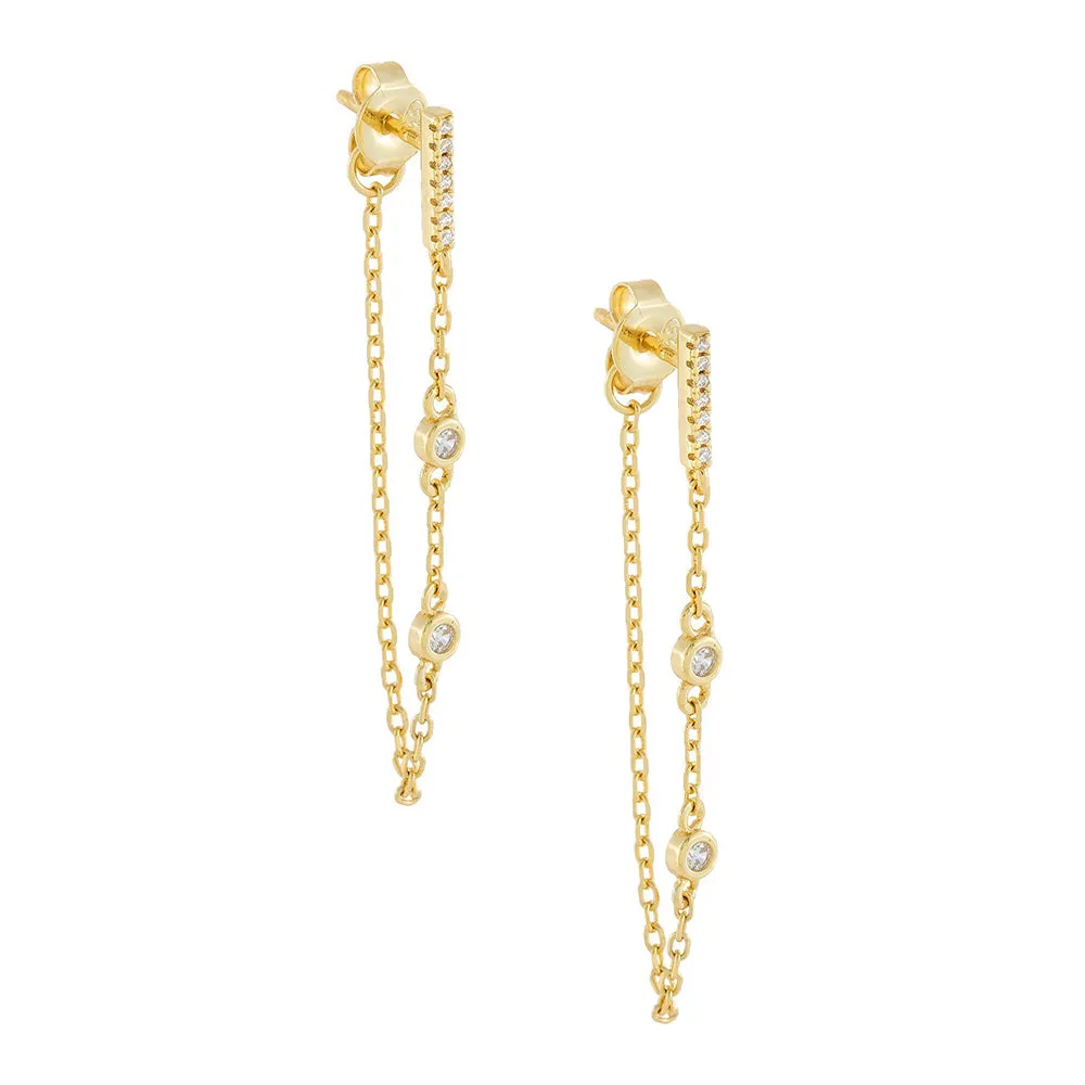 CZ Bar Chain Drop Stud Earring