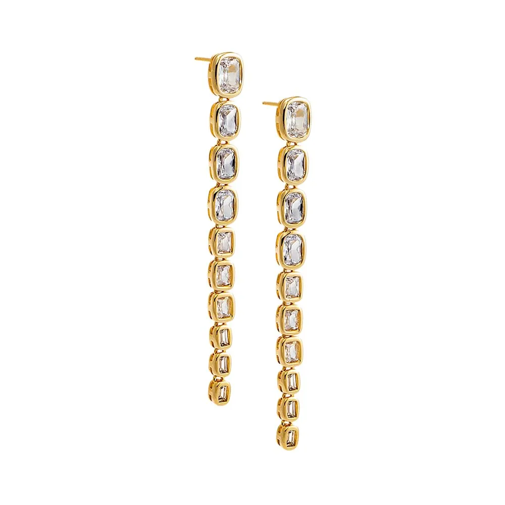 CZ Bezel Baguette Graduated Drop Stud Earring