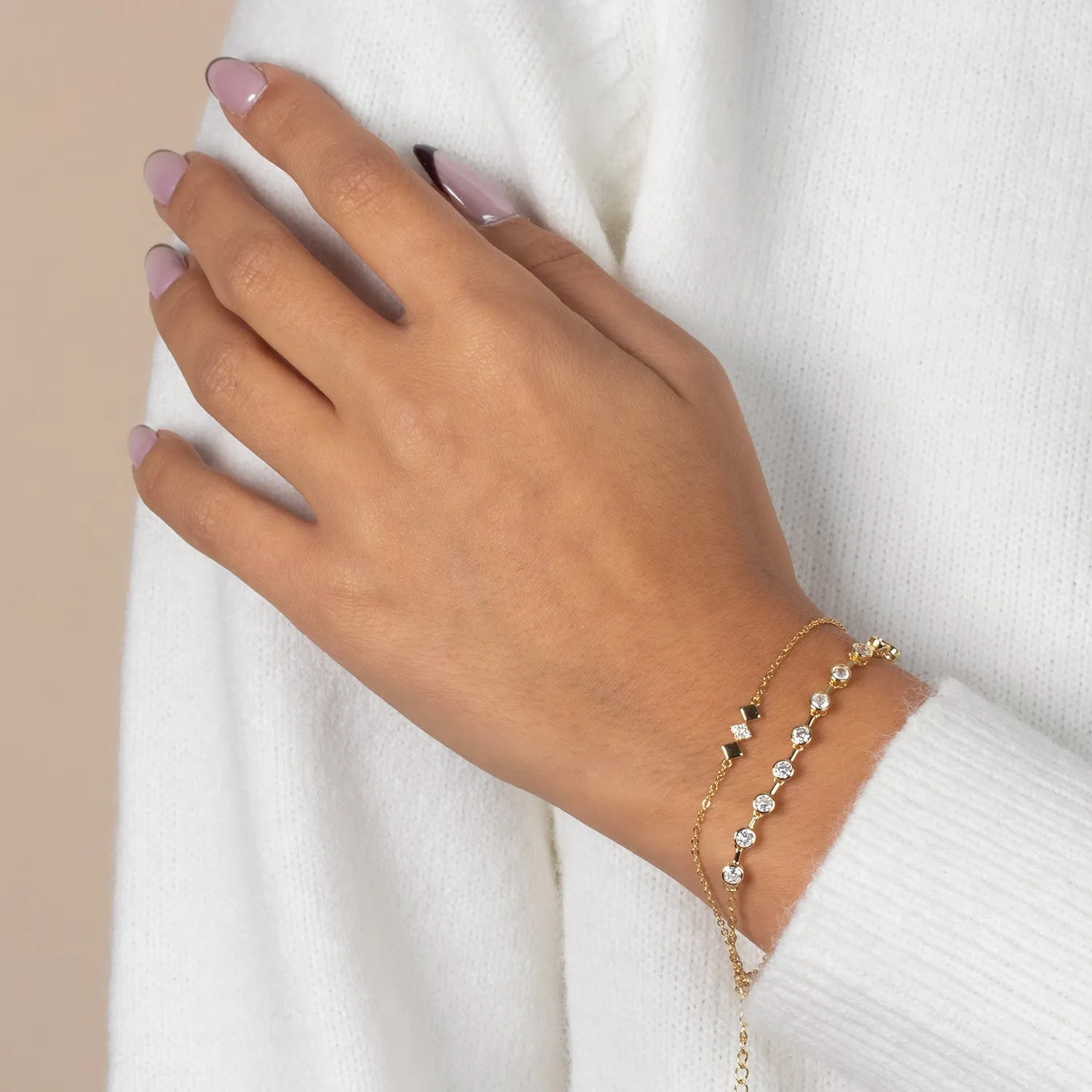 CZ Bezel Half Link Bracelet