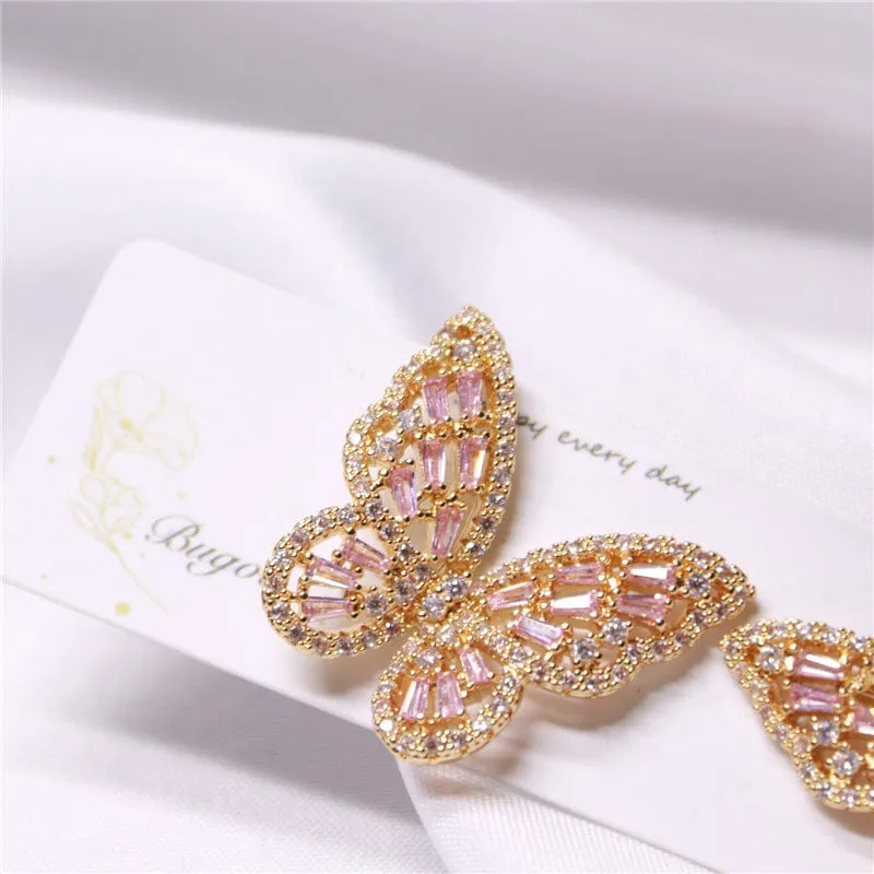 CZ Inlaid Hollowed-out Butterfly S925 Earposts Stud Earrings