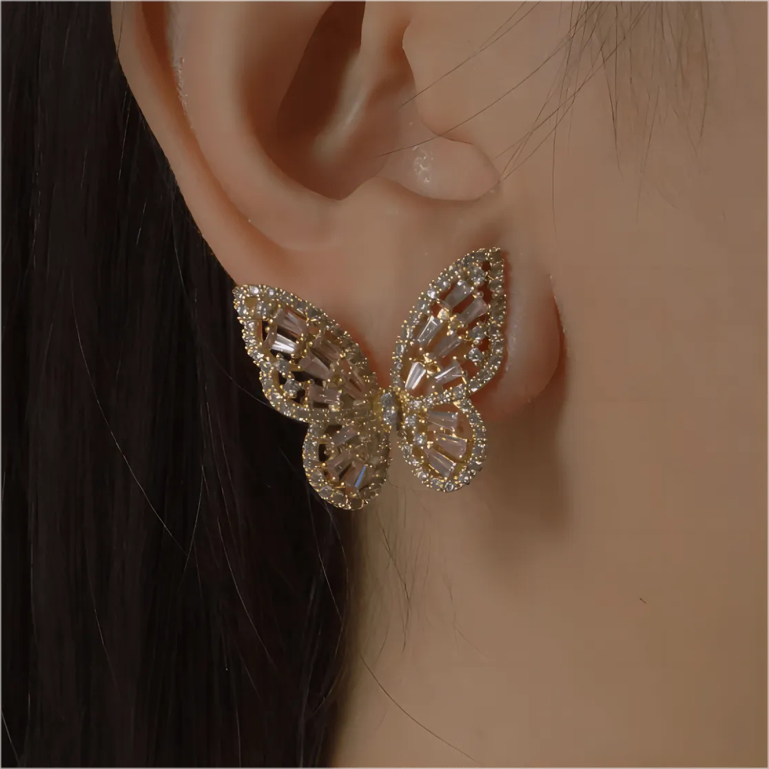 CZ Inlaid Hollowed-out Butterfly S925 Earposts Stud Earrings